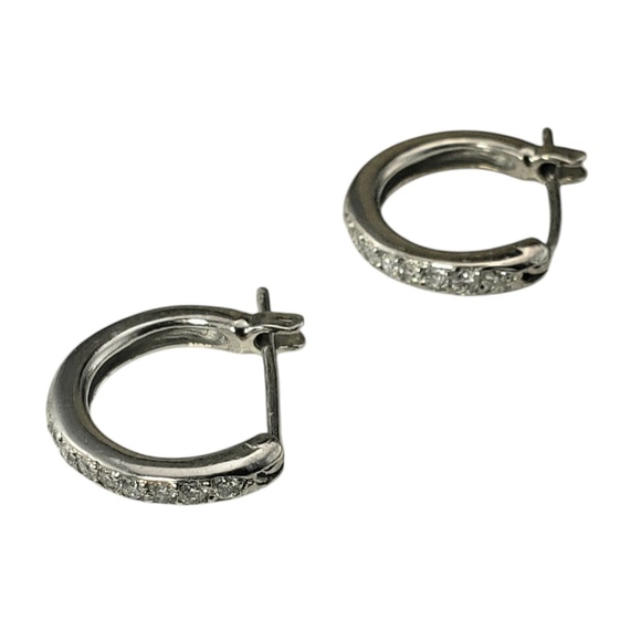 10 Karat White Gold and Diamond Small Hoop Earrings #20650 - Picture 3 of 8